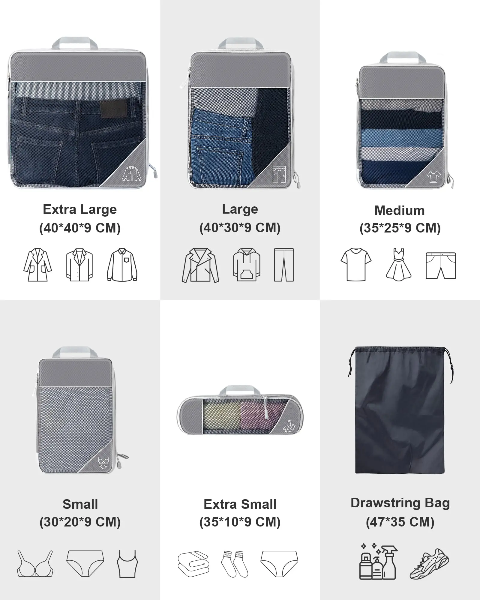 Compression Packing Cubes for Suitcases, Extensible Travel Packing Cubes, Large Medium Small Slim Packing Cube