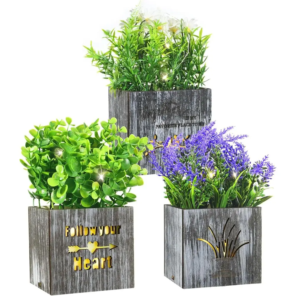 

Искусственное растение эвкалипт в горшке со светодиодной подсветкой, 3 шт. искусственных растений в горшках для домашнего декора, искусственная лаванда и цветы для интерьера