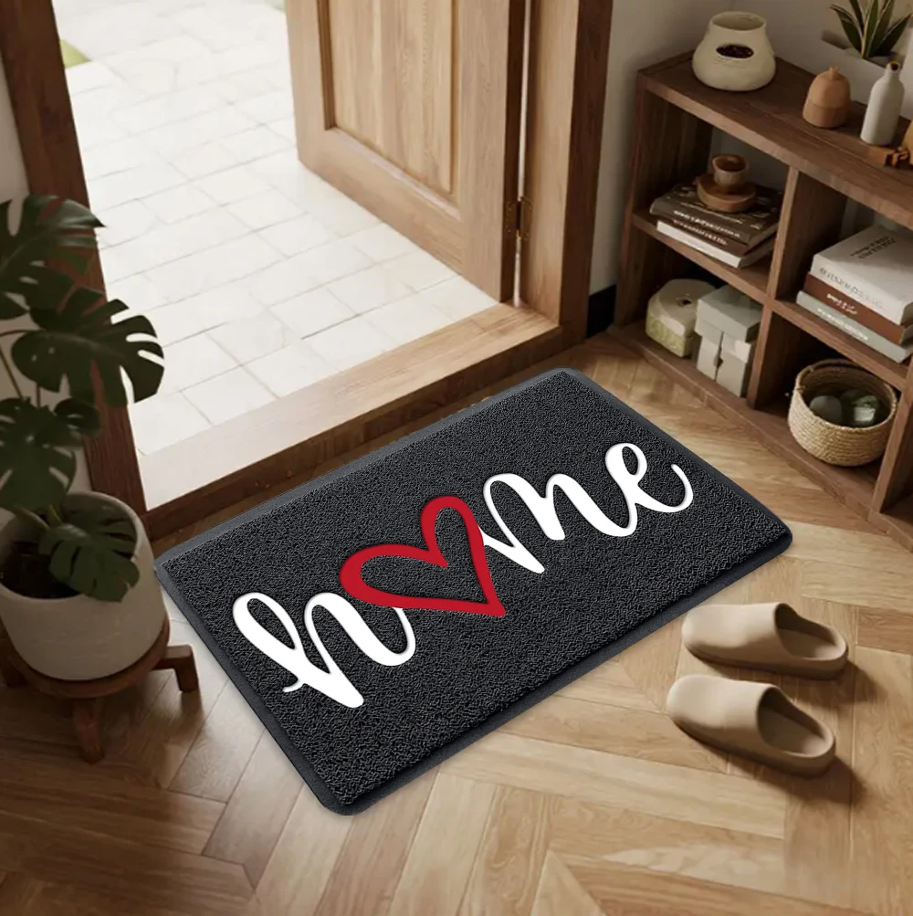 Tapis de bienvenue pour la maison, tapis de porte antidérapant à motif de cœur, décor de sol d'entrée pour salon, décoration de la maison