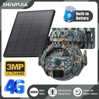 SHIWOJIA 3MP 4G Solar Cameras 4G Sim/WIFI Wireless Outdoor 360° View Animal Monitoring Camouflage Color Solar Battery PTZ Camera