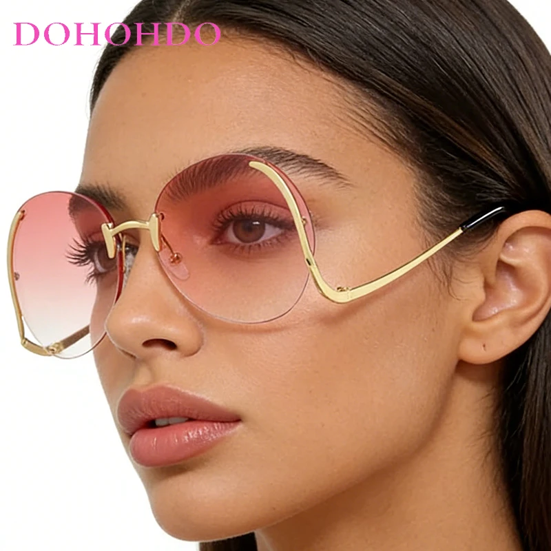 

DOHOHDO New Gradient Colorful Oversized Sunglasses Women Rimlesss Transparent Brand Designer Lady Female Clear Sun Glasses UV400