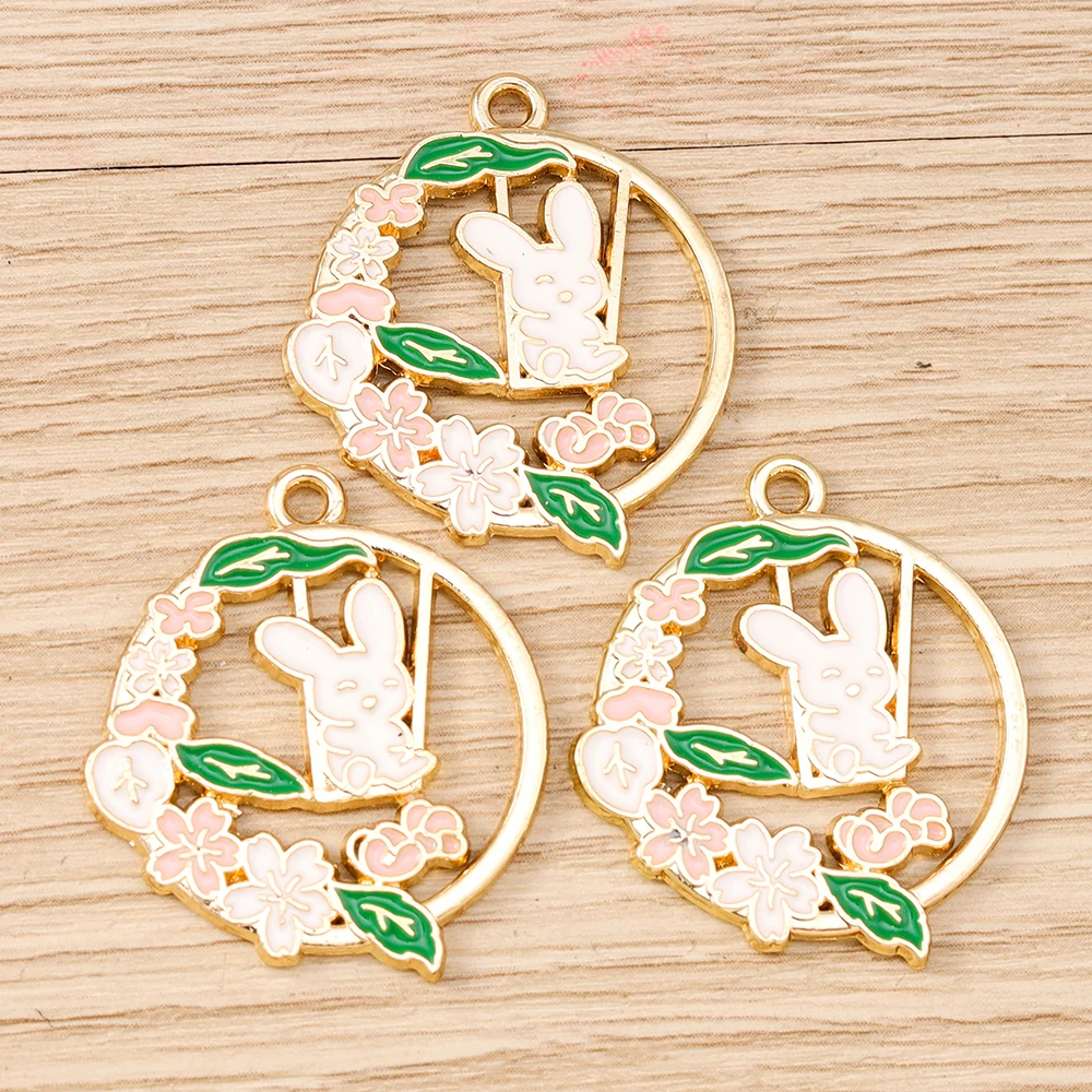 Tusember 10 Stück niedliche Blumen-Kaninchen-Anhänger aus Legierung, Kawaii-Blumen-Kaninchen-Anhänger für DIY-Armbänder, Halsketten, Schmuckherstellung – Detail 12