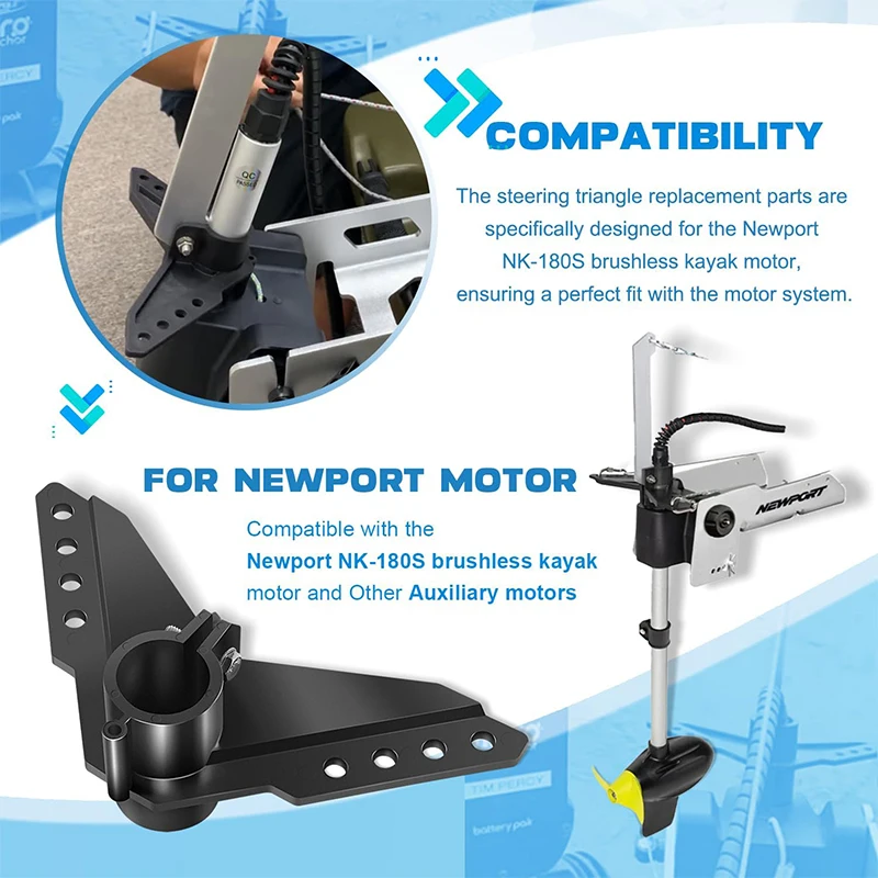 Steering Triangle Mounting Bracket Replacement Parts Kit Fit For Newport NK-180S Brushless Kayak Trolling Motors, Black