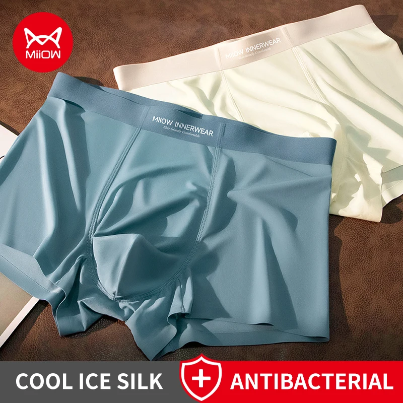 

MiiOW, 3 шт., мужское нижнее белье из ледяного шелка, боксеры 10A, антибактериальные мятные сетчатые мужские трусы с промежностью, шелковистые дышащие мужские трусы, плавки