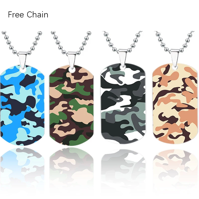 

Dog Tags Pendant Stainless Steel Necklace Wholesale Camo Party Favors Army Birthday Favors Camo Necklace with Metal Beaded Chain