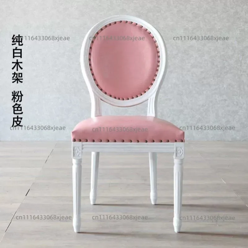 American princess style study chair nail salon makeup chair European retro ivory white solid wood