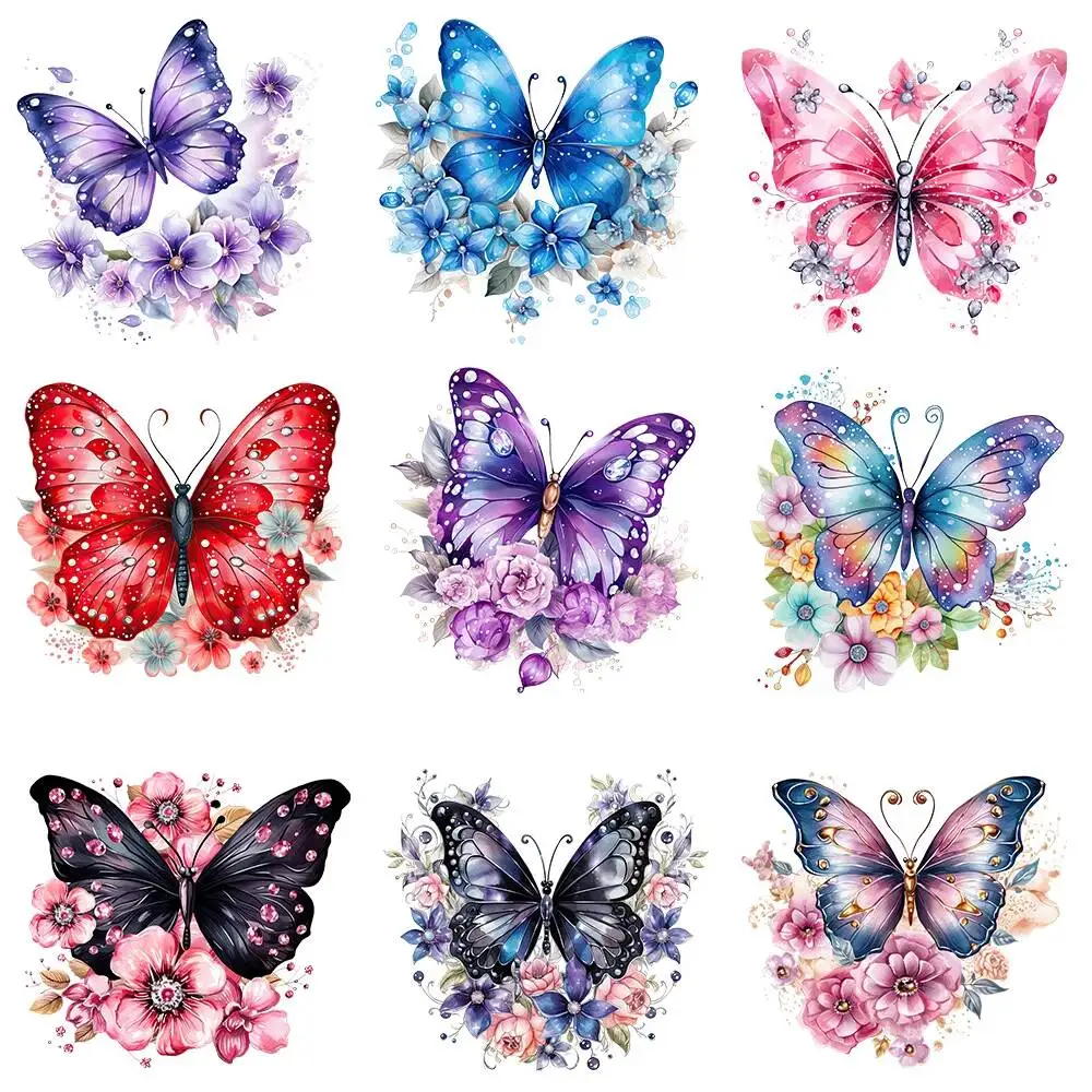 25cm kolorowy kwiat motyl naprasowanki naklejki na koszulki DIY zmywalna naszywka termotransferowa na naklejki na ubrania