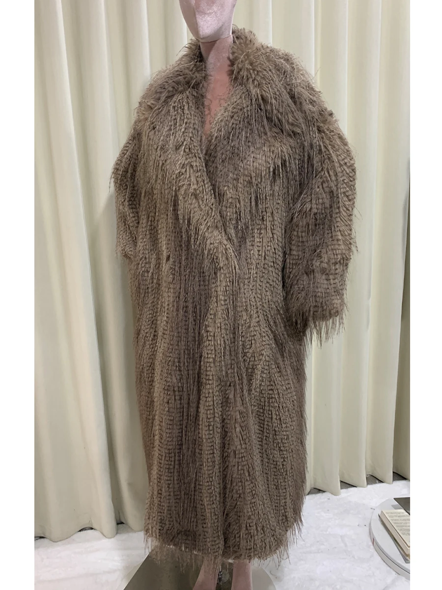 Nerazzurri Autumn Winter Extra Long Oversized Colorful Warm Hairy Bat Sleeved Faux Fur Coat Women Loose Luxury Fluffy Overcoat