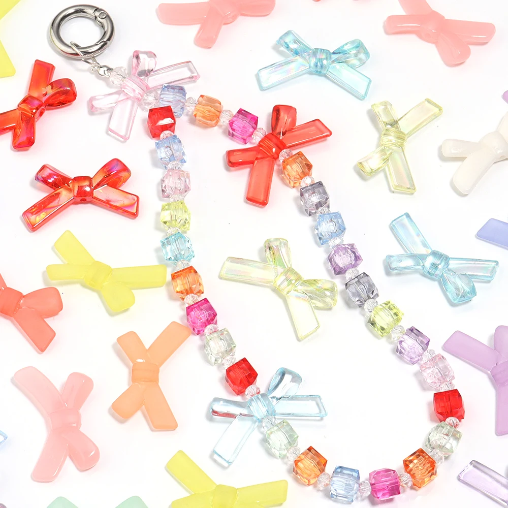 20 Stück Acryl-Bogenperlen, süße bunte Schleifenform, gemischte lose Perlen für Schmuckherstellung, Zubehör, DIY, Armband, Halskette, Ohrringe