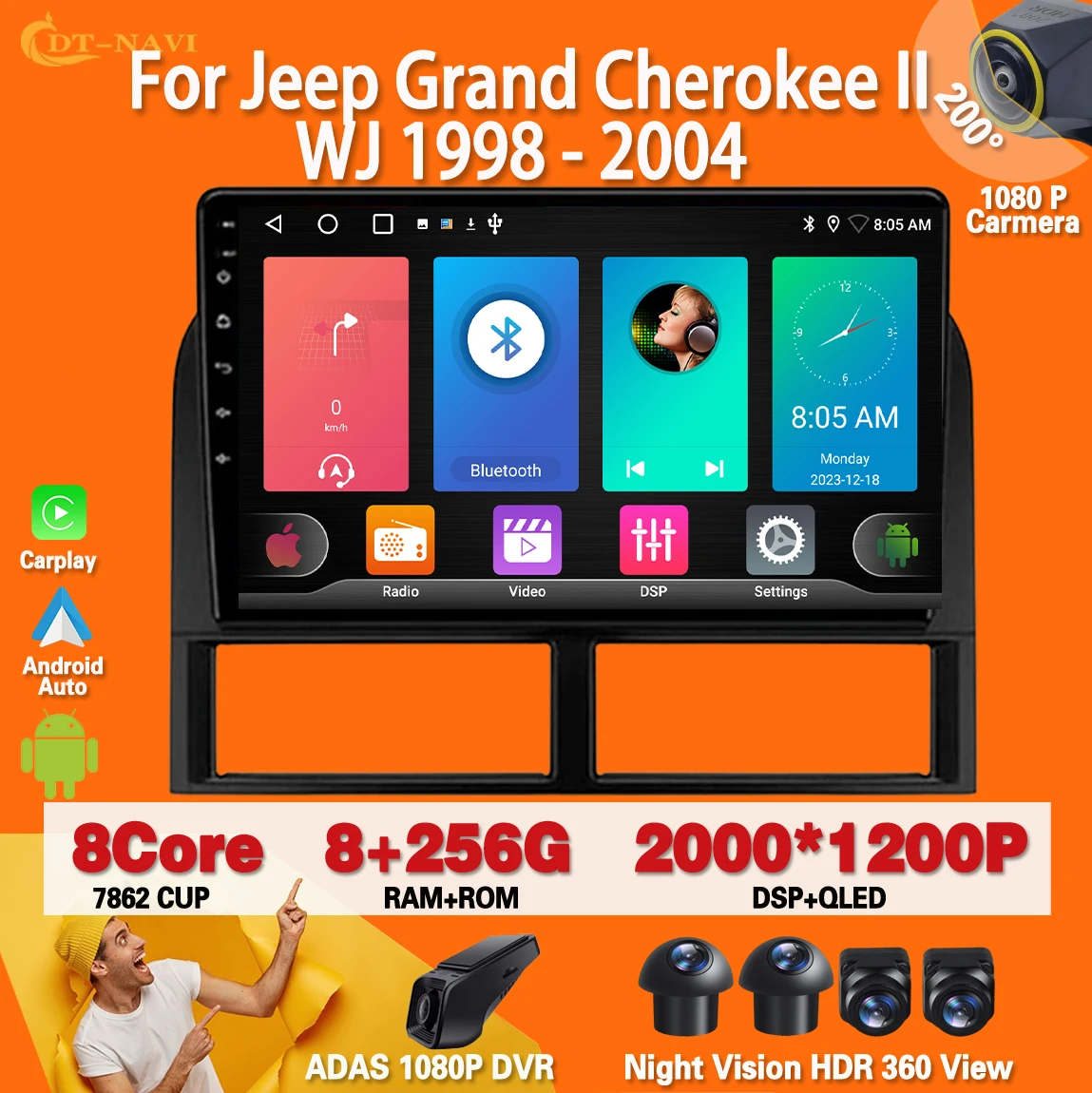 

Android 13 для Jeep Grand Cherokee II WJ 1998-2004, автомобильное радио, стерео, мультимедийный плеер, навигация GPS, без 2din, DVD, 4G, Wi-Fi