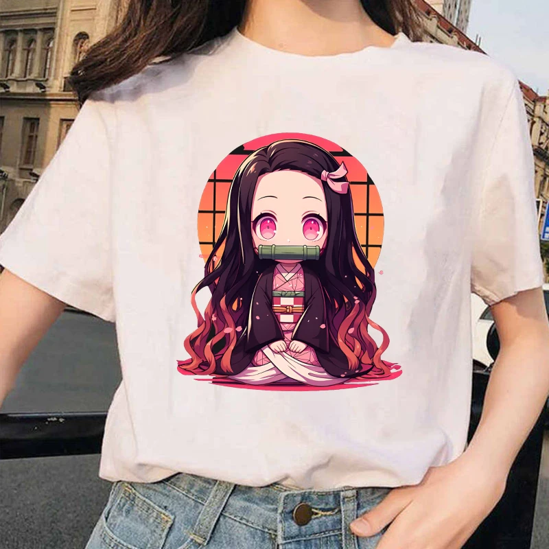 

New Cute Kamado Nezuko Print T-Shirt Womans Casual Tops Summer Cool Anime T Shirt Plus Size Tops Tees