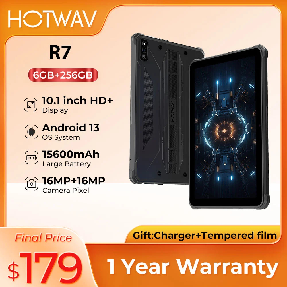 

HOTWAV R7 Tablet PC Global Version 10.1'' HD+ 15600mAh 12GB(6+6) 256GB Pad OTG Reverse Charge 2024 Tablet Android 13 Widevine L1