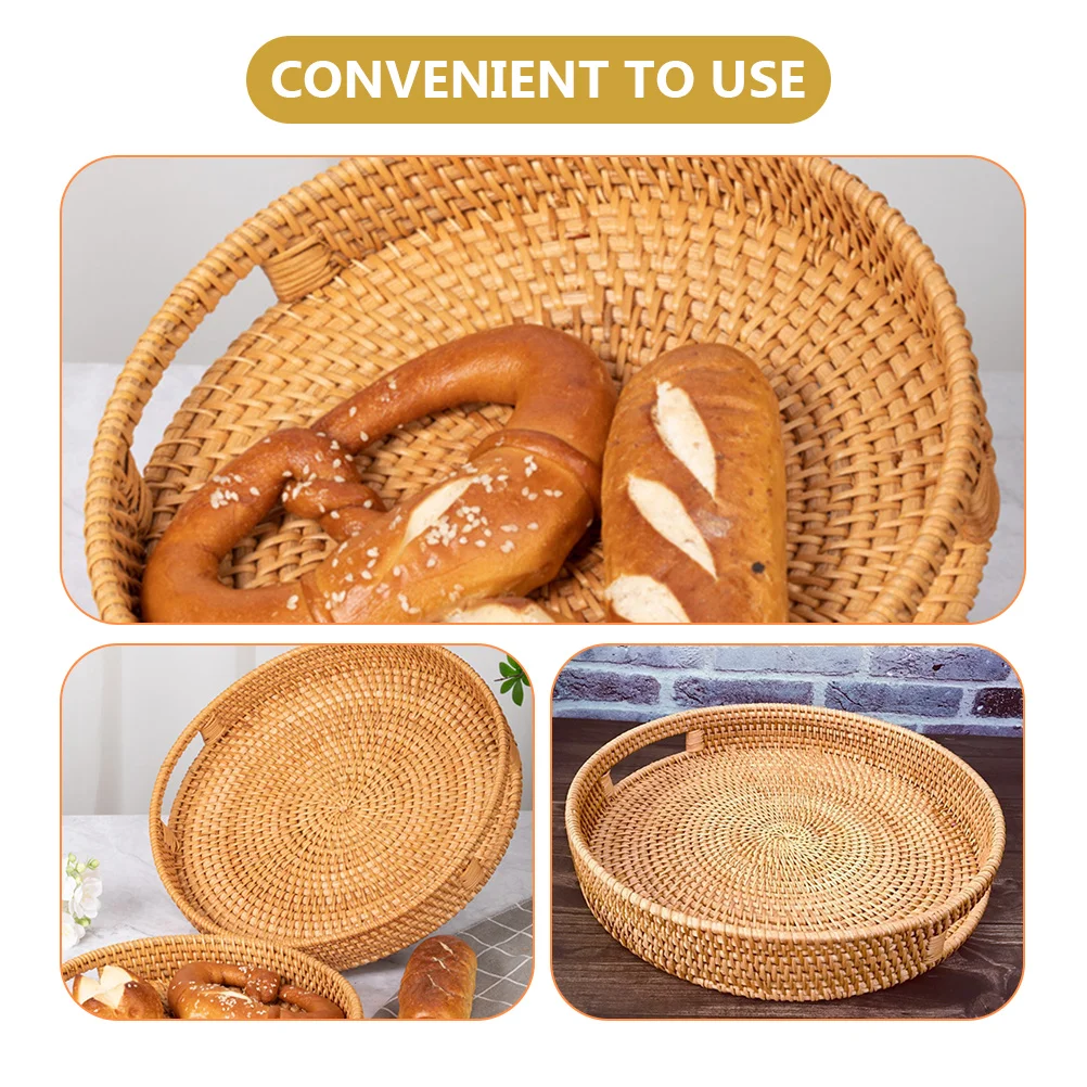 Fruit Basket Rattan Woven Storage Tray Grocery Plate Vegetable Snack Autumn Vines Sundries Baby Bread