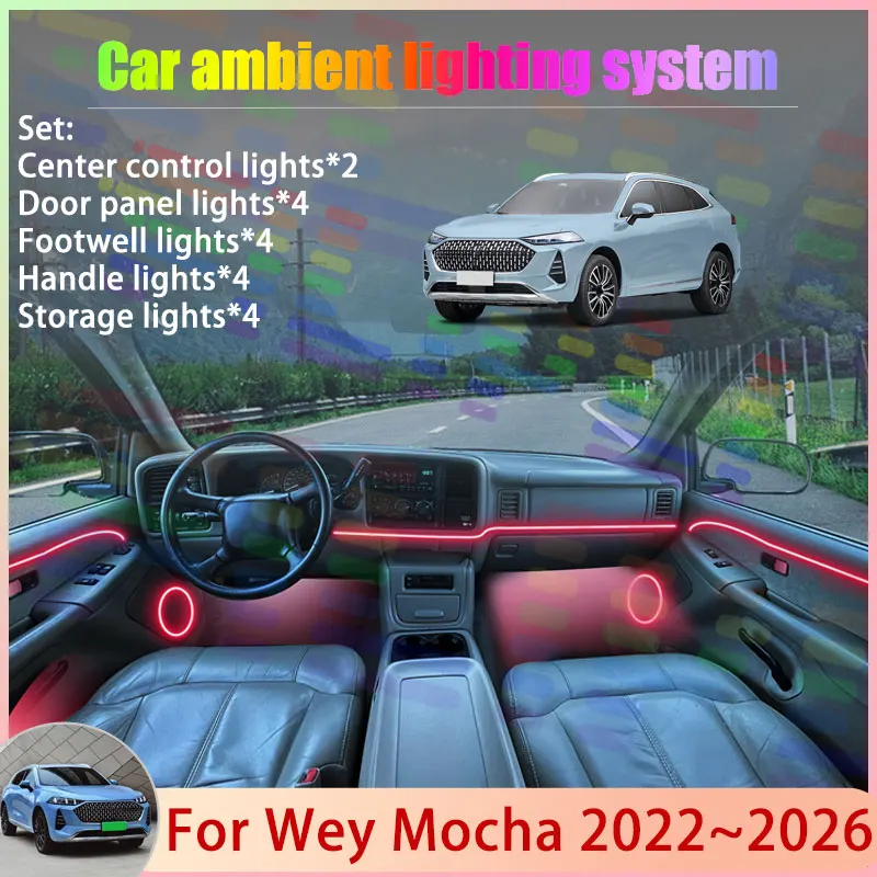 

For Wey Mocha 2022~2026 Coffee 01 Wey 05 SUV 2/18 in 1 Car Atmosphere Light Lamp RGB Shade Ensemble Streamer Atmosphere Set Auto