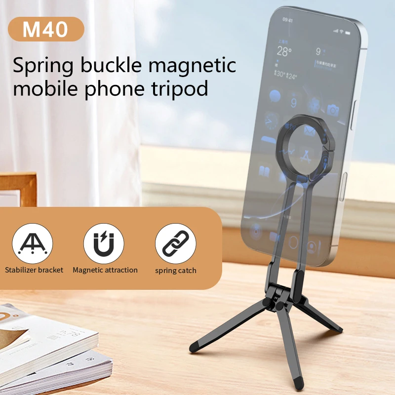 

Magnetic Phone Tripod Stand Spring Buckle Foldable For MagSafe Phone Android Vlog Live Streaming Selfie