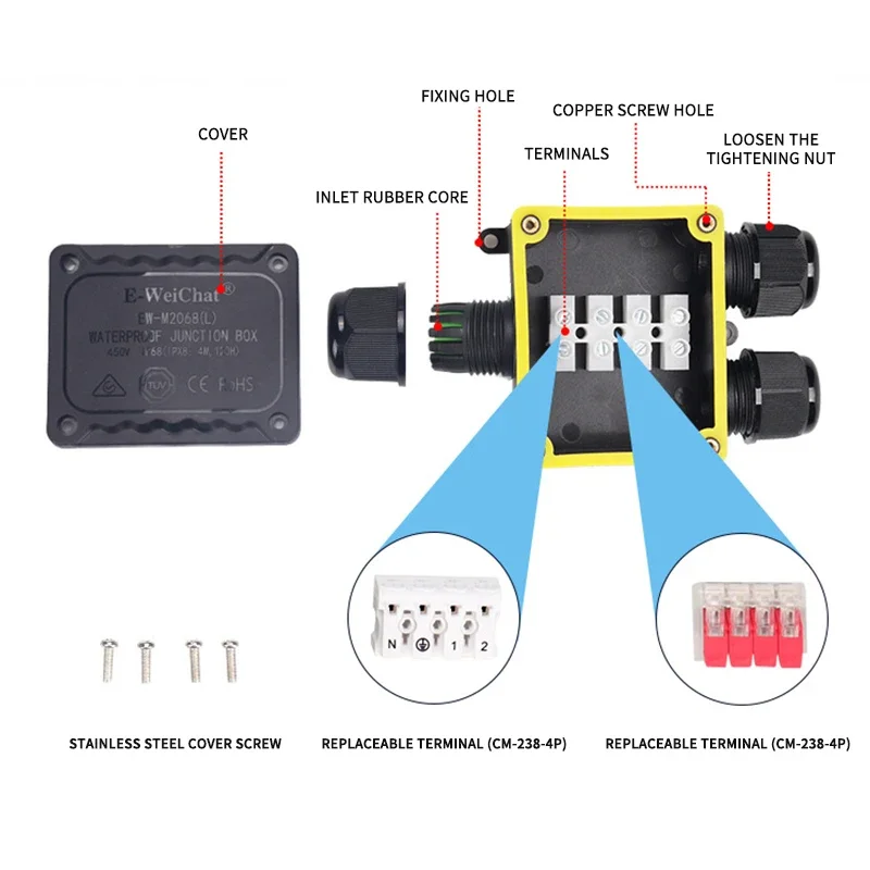 IP68 Waterproof Connector H T Y Type Junction Box 450V 9-12mm Wire Connectors for Ourdoor Lighting Passed CE SAA Cable Connector