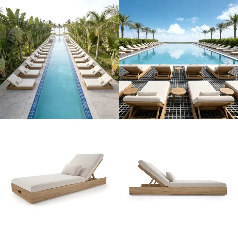 Outdoor Foldable Waterproof Teak Wood Sunbathing Sofa Bed and Lounge Chair for Hotel & Courtyard Use with UV Resistant