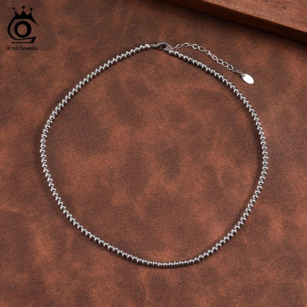

ORSA JEWELS S925 Серебряное модное ожерелье с цепочкой из шариков 3 мм для женщин, повседневное серебряное ожерелье, ювелирные изделия, подарок на помолвку SC95