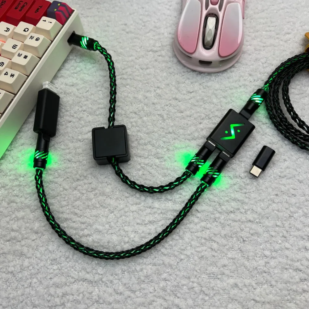 Customized Light-emitting Hollow Single Crystal Copper 1-to-2 Air Plug 8K Magnetic Axis Keyboard Cable with 2-in-1 HUB Adapter