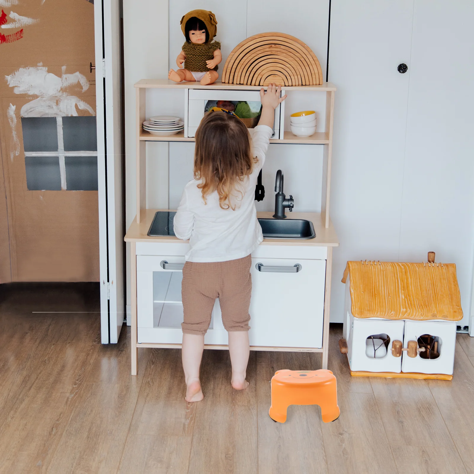 Toddler Step Stool Cartoon Plastic Stools Thicken Foot Toilet Orange Bathroom Baby Folding