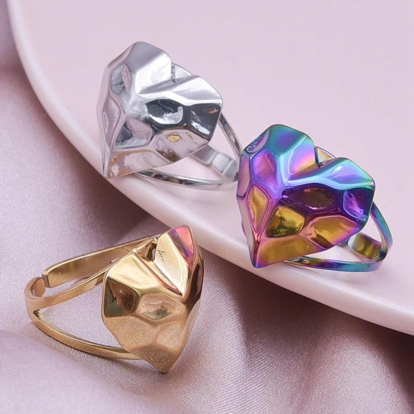 1Pc Stainless Steel Punk Hollow Wide Irregular Liquid Lava Women Open Rings Vintage Textured Personality Anillos Mujer Jewelry