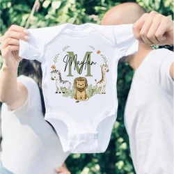 Personalized Baby Jumpsuit Custom Name Newborn Wild One Romper Safari Animals Print Outfit Baby Girls Clothes Infant Shower Gift