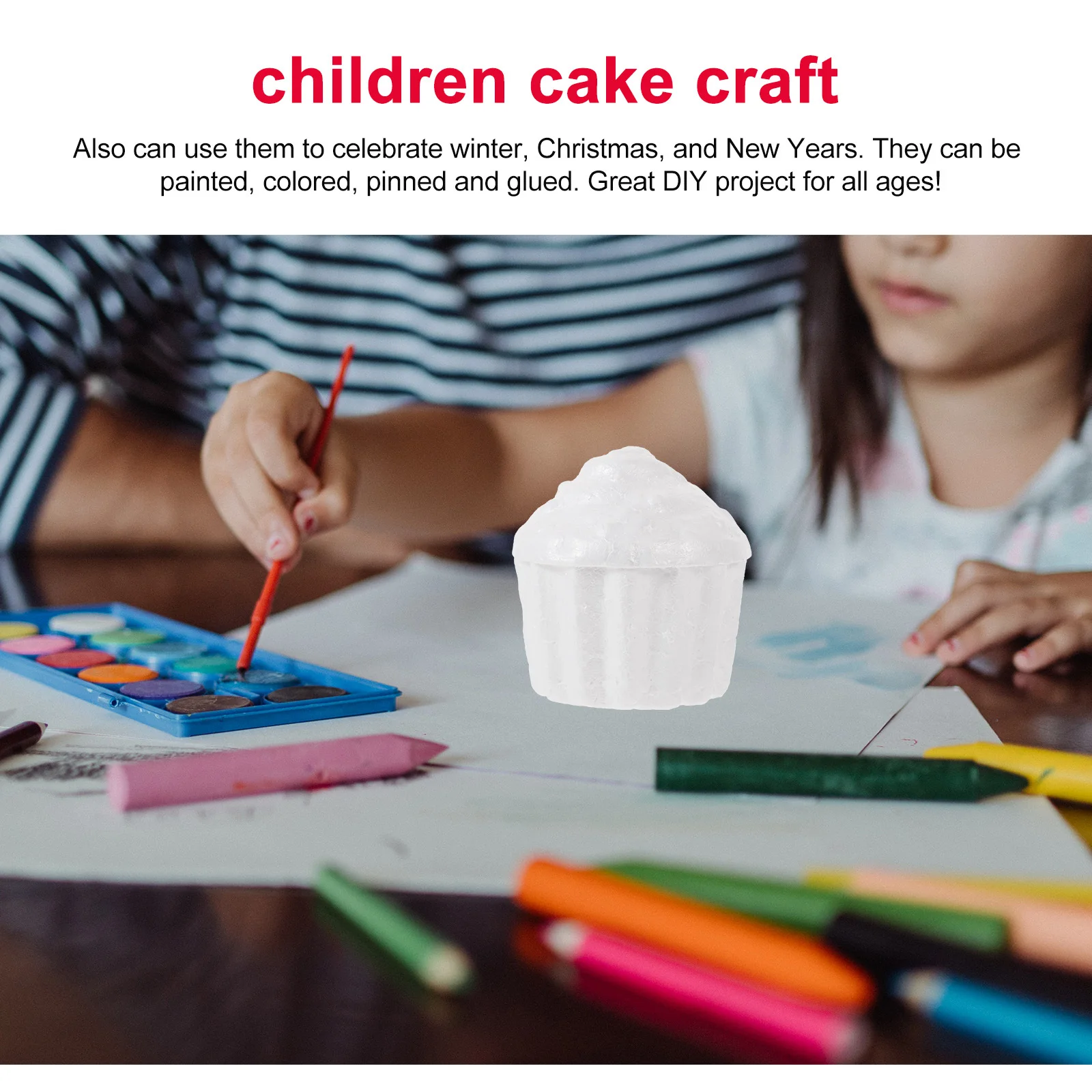 Bolo de espuma de 8cm, artesanato diy para crianças, decoração de festa escolar em casa, celebração de férias de inverno, atividade criativa de imaginação, com 10 peças