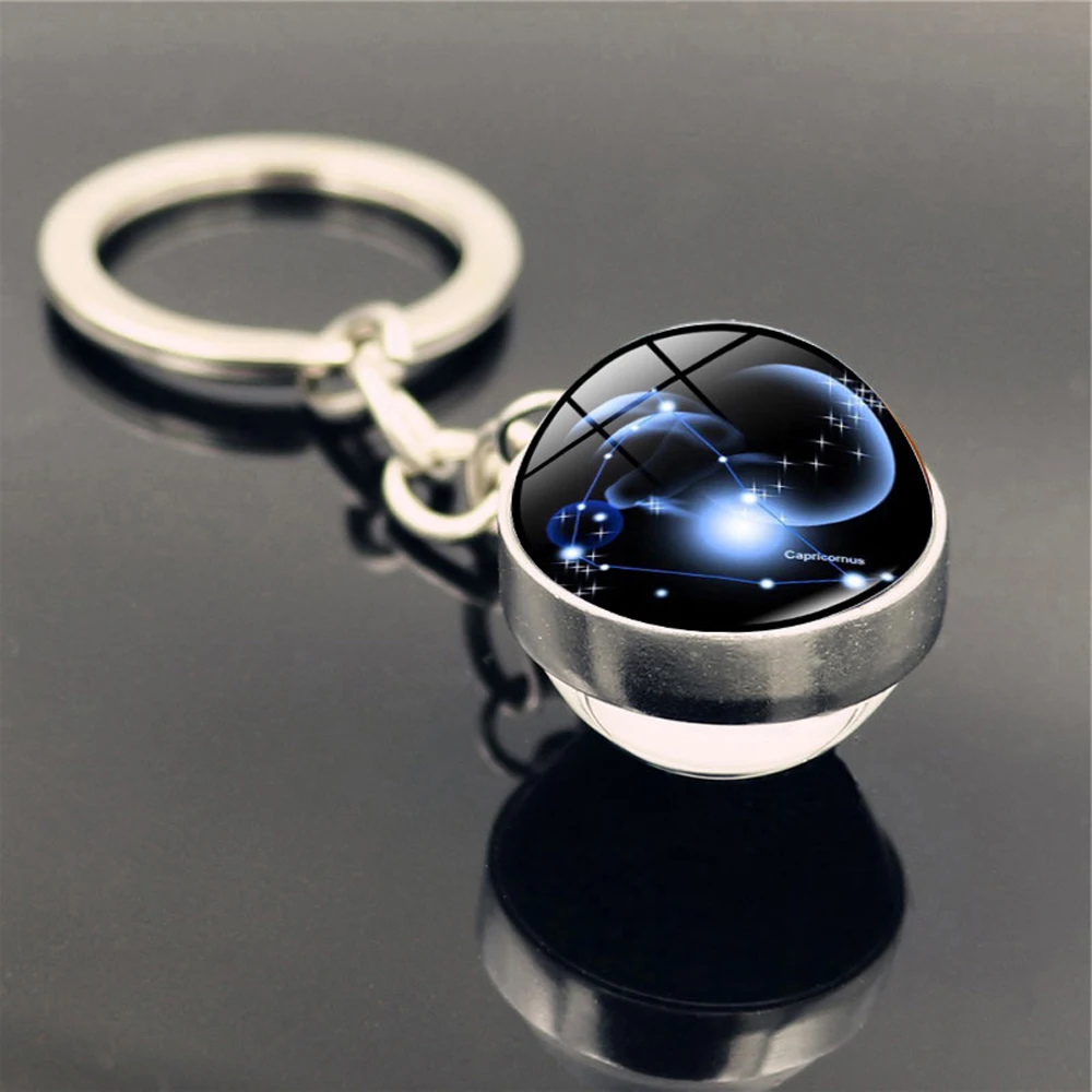 Men Women Libra Leo Glass Ball Scorpio Jewelry Keychain Zodiac Keychain 12 Constellation Key Rings