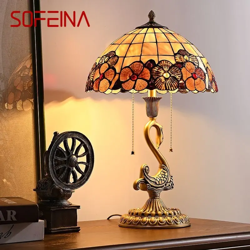 SOFEINA European Retro Brass Table Lamp LED Modern Creative Swan Copper Desk Light for Home Living Room Bedroom Decor