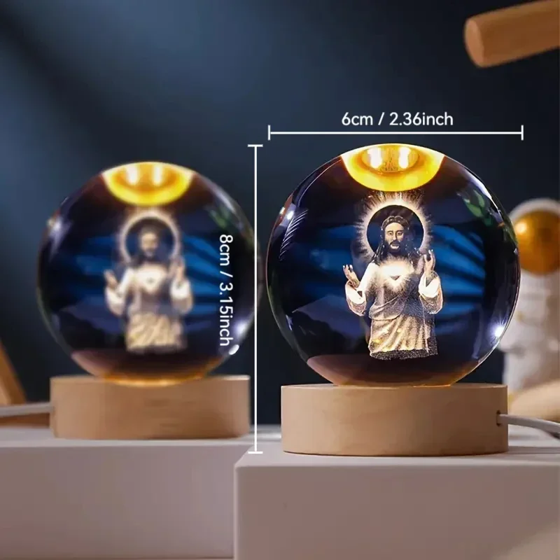 1pc, Halo Jesus Crystal Ball Nightlight, Birthday Gift Glass Ball, Wooden Base Home Lamp Decoration, Graduation Gift