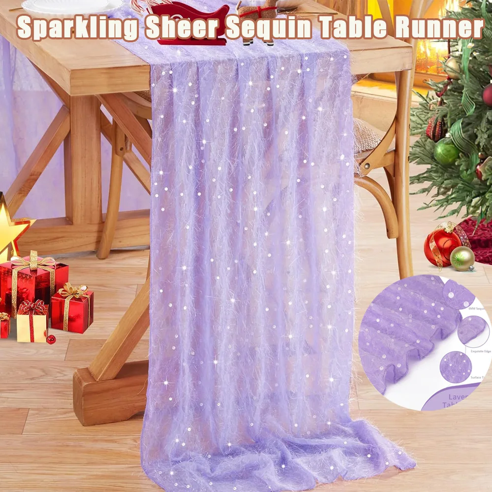 

Sheer Sequin Chiffon Table Runner Holiday Tablecloth Birthday Party Christmas Decoration Transparent Sequins Gift Wrapping