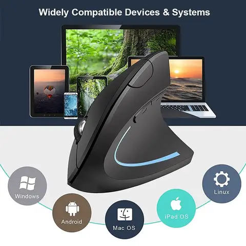 Vertical Mouse Ergonomic 2.4GHz Wireless Optical Mice 3 Adjustable DPI 800/1200/1600 6 Buttons for Laptop PC Computer Desktop