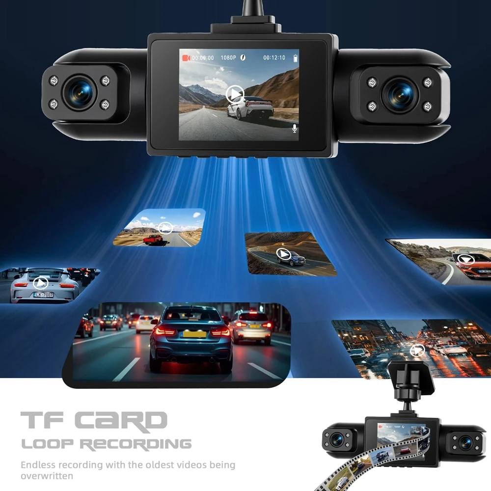 4-kanałowy rejestrator jazdy samochodowej w rozdzielczości 1080P HD, wbudowany w samochód, z funkcją nagrywania w pętli, inteligentnym systemem wykrywania ruchu, wyjątkowo wyraźnym obrazem w nocy,