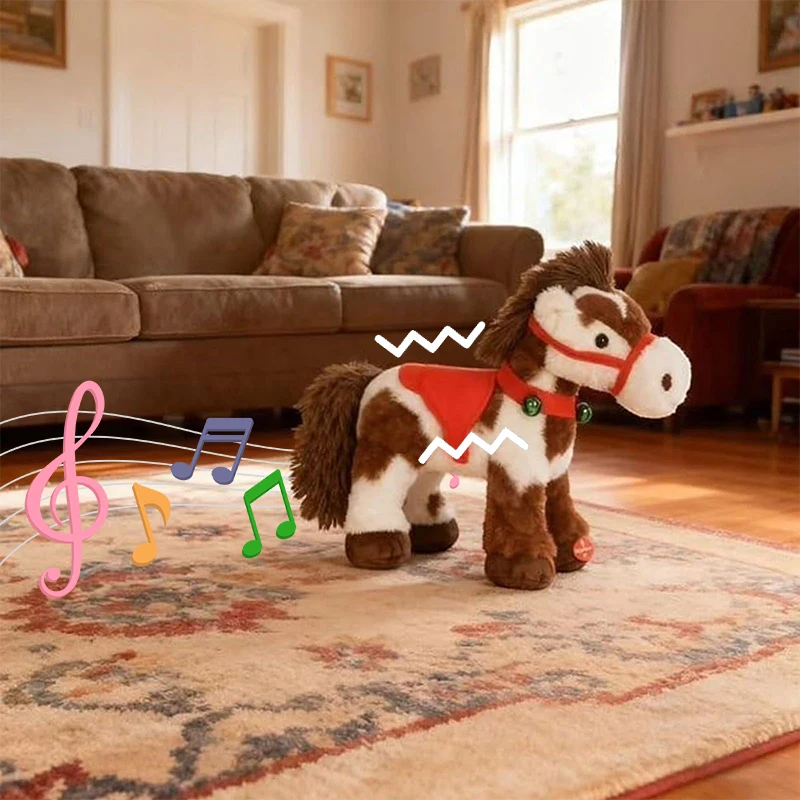 Adorable cheval en peluche électrique tacheté, jouet sonore de marche interactif avec tête réaliste et mouvement de queue, cadeau pour enfants, 1 pièce