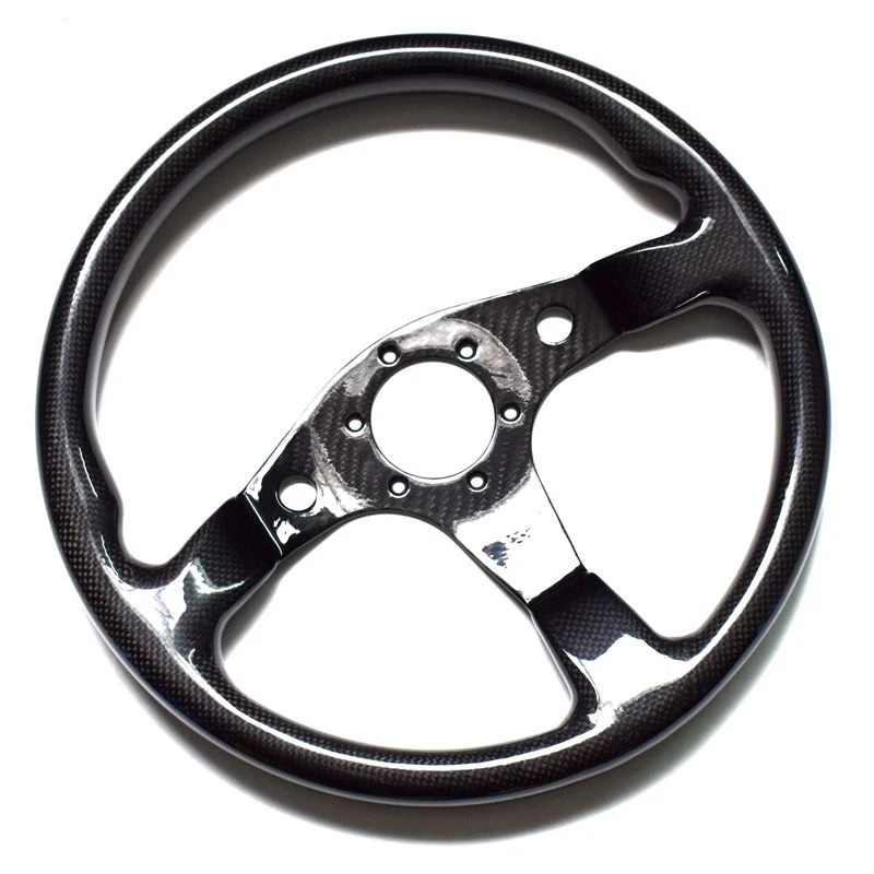 340mm Flat Dish Racing Steering Wheel, 6 Bolt Carbon Fiber Look for Sim Racing Games & Car Interior Decoration