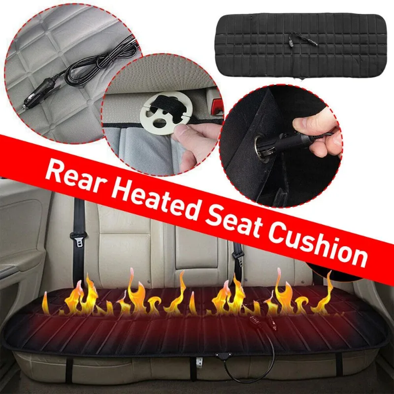 Electric Heated Seat Cushion 12V Rear 3 Seat Cover Car Seat Warmer with Cigarette Lighter Plug Heating Pad
