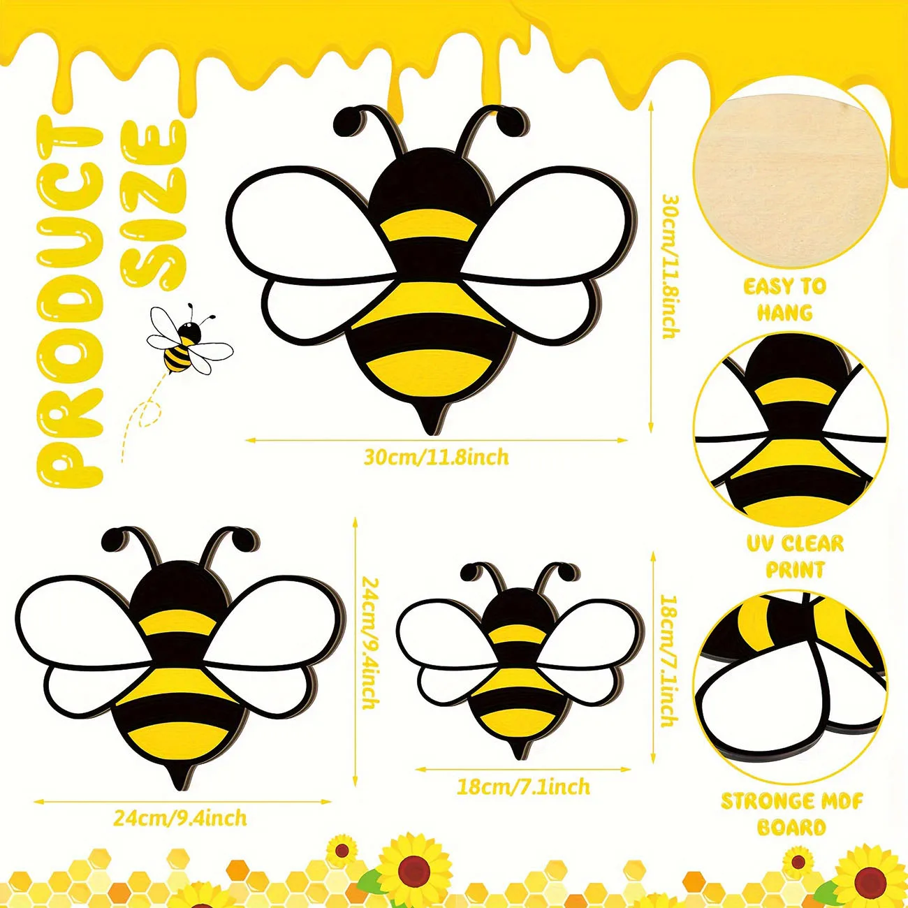 6Pcs Cute Bee Wooden Wall Stickers, Nursery Kids Room Wall Art Decor view 5