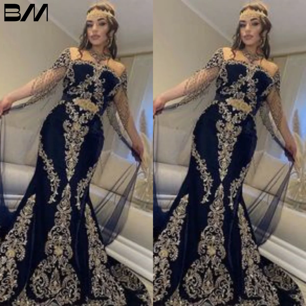 فستان حفلات حورية البحر مزين بالدانتيل العربي فساتين مناسبة رسمية بأكمام طويلة Vestidos Prom 2023 Vestidos De Noche