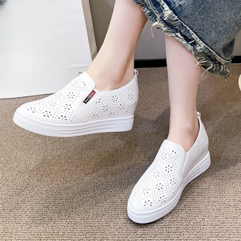 Shoes for Women 2023 Fashion Spring and Autumn Women's Vulcanize Shoes Round Toe Hollow Out Flat Platform Breathable Shoes Women