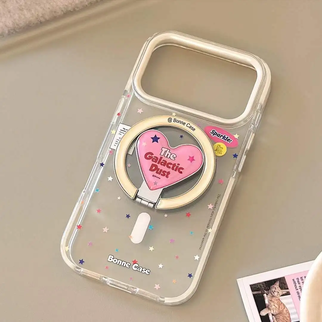 인스 한국 풀스크린 스타 브라켓 마그네틱 맥세이프 폰 케이스 아이폰 17 16 15 14 13 프로 맥스 Y2K 카와이 만화 커버