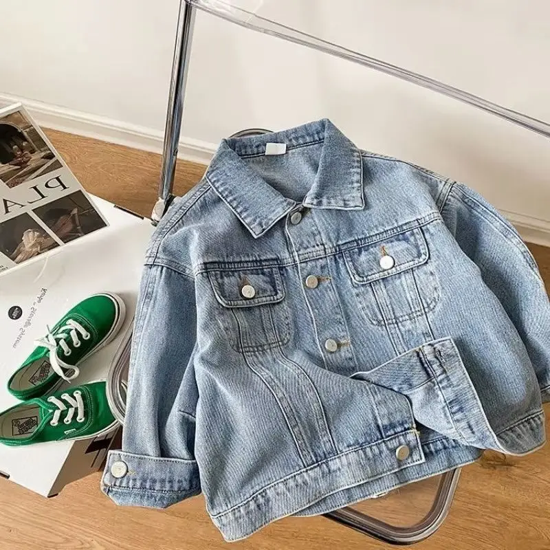 Jaqueta Jeans Infantil Feminina Primavera/Outono 2026: Novo Estilo, Casaco Casual com Gola para Crianças