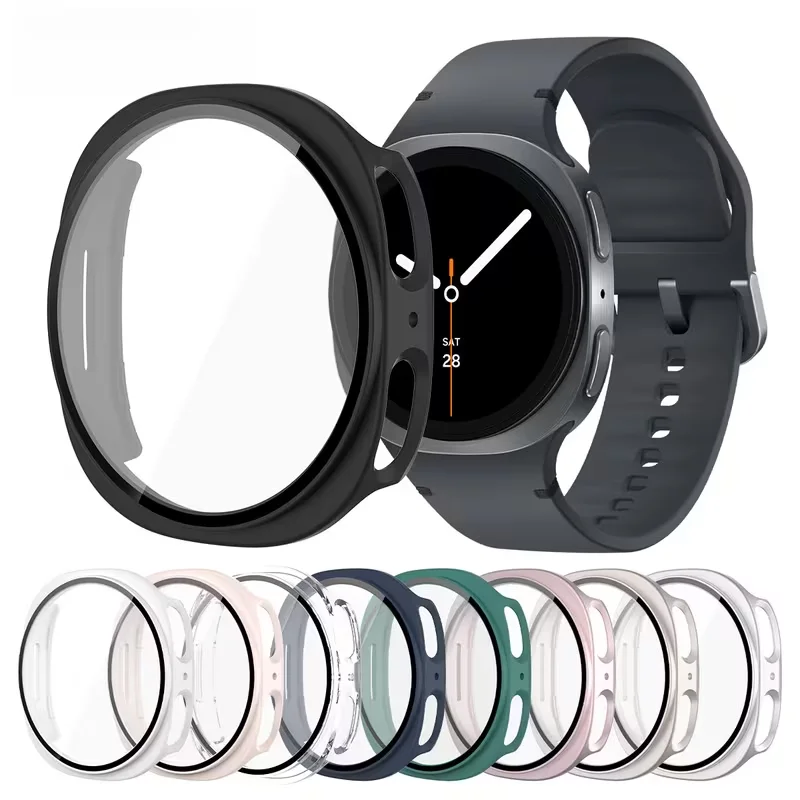 Für Samsung Galaxy Watch 8 44mm 40mm 3D Vollständige PC-Abdeckung Stoßfänger Displayschutzfolie+Film Watch 8 Gehärtetes Glas+Hülle Zubehör