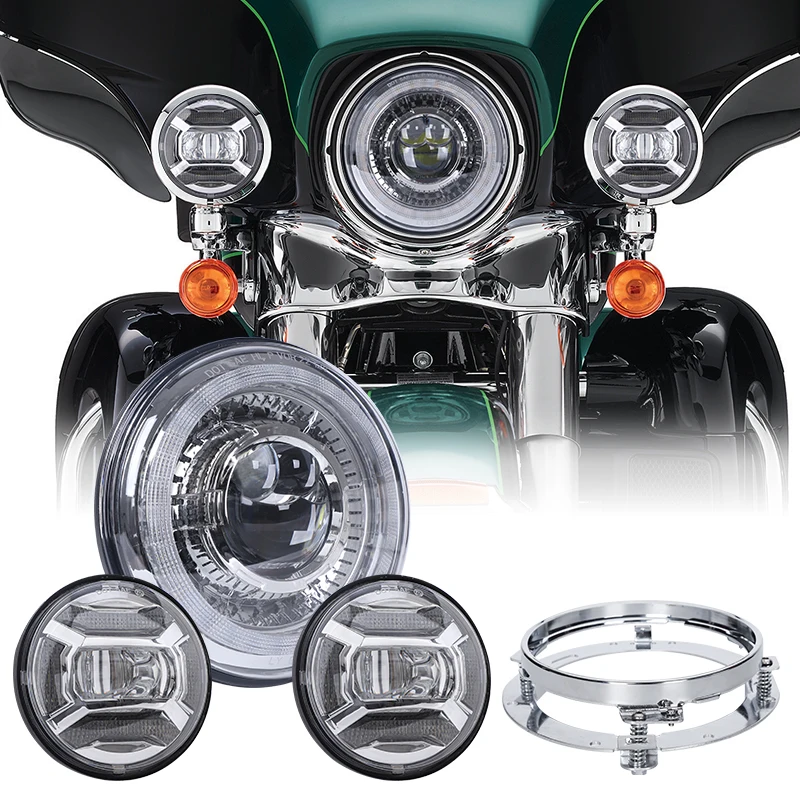 Dragon Eye Design Led Headlight Set with Halo for Motorcycle  7 Inches Front Headlamp 4.5 Inch Fog Lights