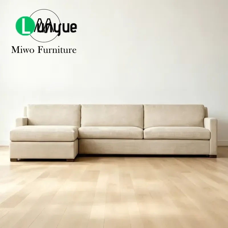 Modern L Shaped Corner Sofa Beige Linen Fabric Modular Recliner Sofa Set Living Room Furniture Comfortable Sectional Couch