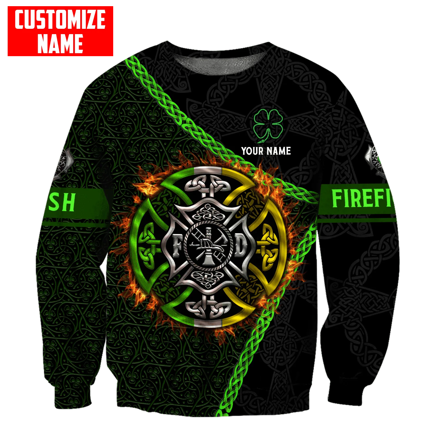 Personalized Name Irish Firefighter 3D Printed Mens Hoodie Streetwear autumn Sweatshirt Unisex Casual Jacket Tracksuits TDD02