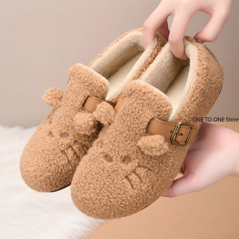 

Hot Sale Women's Flats Shoes Slip-On Cute Cat Pattern Furry Winter Warm Cotton Shoes, Suitable for Home & Daily Outings Fashion