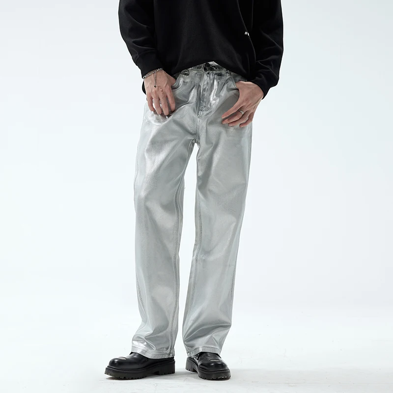 Coated Jeans Men American Streetwear Fashion Hip Hop Loose Casual Straight Plus Size Denim Jeans Pants ManY2k Jeans Trousers
