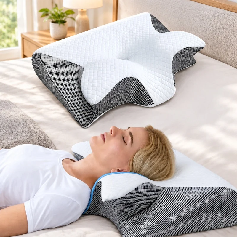Ergonomic Cervical Support Pillow with Slow-Response Memory Foam for Comfortable Sleep and Neck Relief