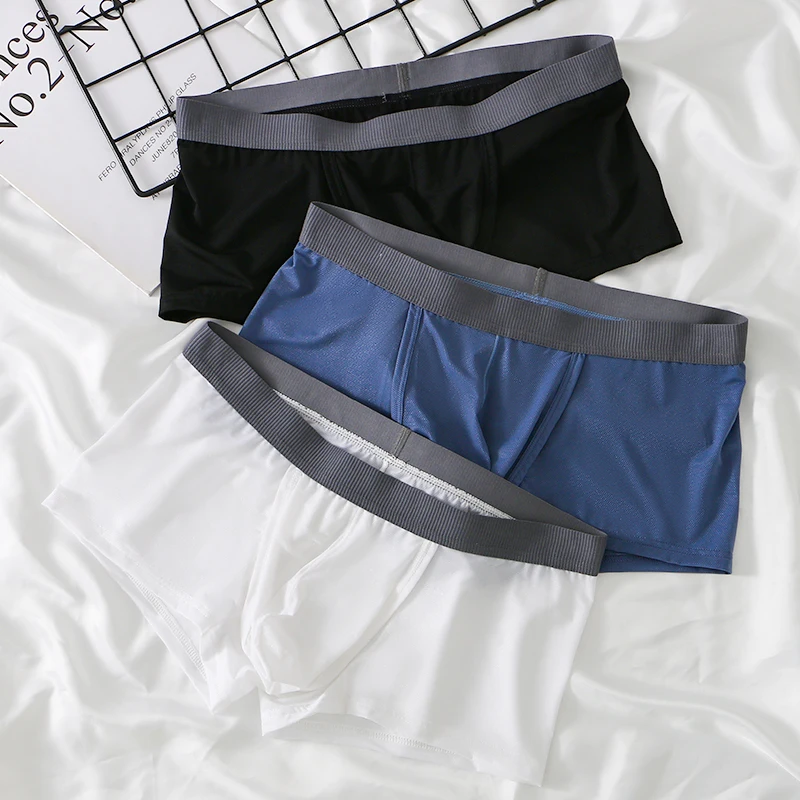 3pcs/Kit Men's Boxer Short Gyms Sports Ultra-thin Sheer Breathable Underpants Ice Silk Side Opening Bugle Pouch Boxers