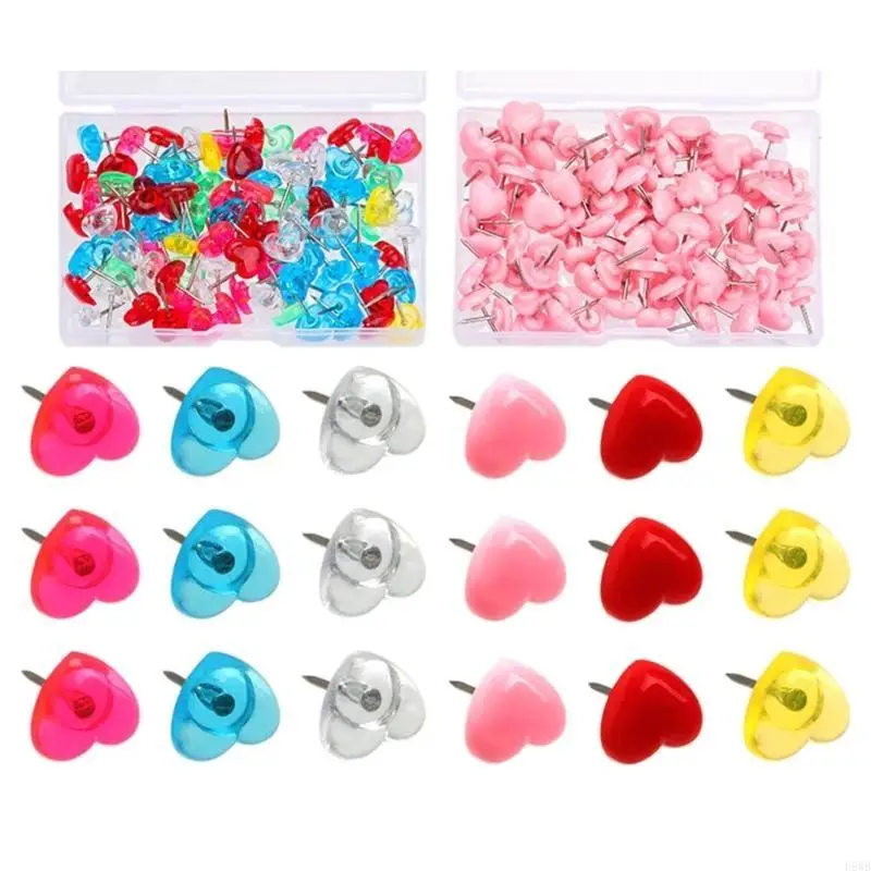 H8WB 50/100/150 قطعة القلب دفع دبوس خريطة دبابيس مع حالة الفلين لوحة إعلانية الإبهام المسامير لوحة إعلانية دبوس الرسم دبابيس #1